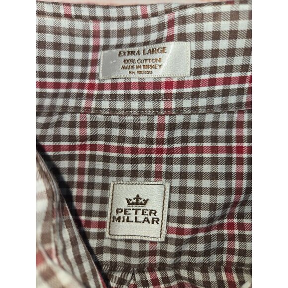 Peter Millar Mens Red & Brown Plaid Dress Shirt XL - Picture 6 of 7